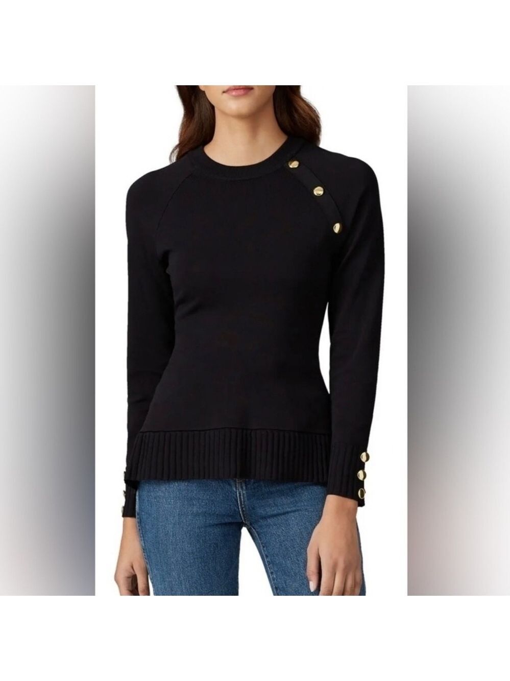 Shoshanna Black Knit Sweater Top Ribbed Neckline Sz M